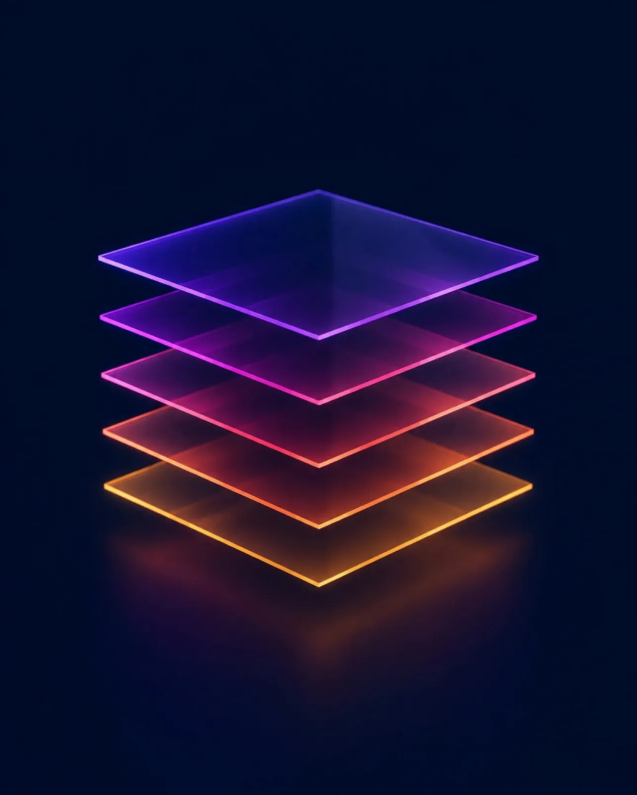 Empilement de couches de verre lumineuses représentant une architecture logicielle