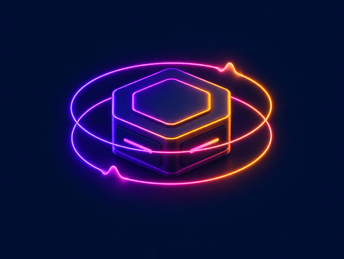 Module central hexagonal entouré de deux anneaux de lumière en orbite